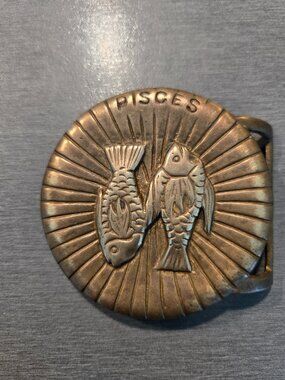 Vintage Pisces brass belt buckle